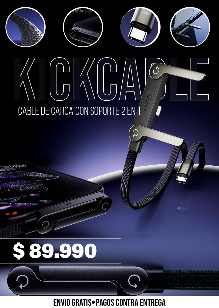 KICKCABLE | CABLE DE CARGA CON SOPORTE 2 EN 1