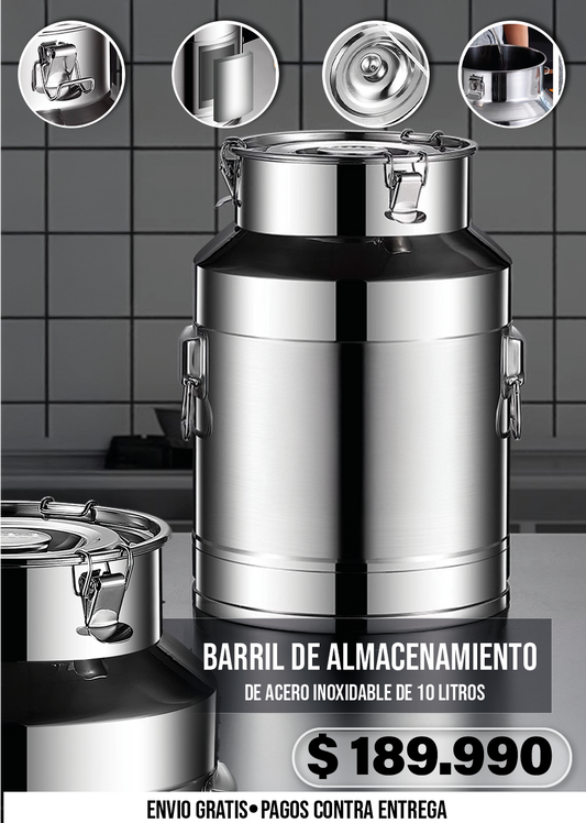 BARRIL DE ALMACENAMIENTO DE ACERO INOXIDABLE DE 10 LITROS