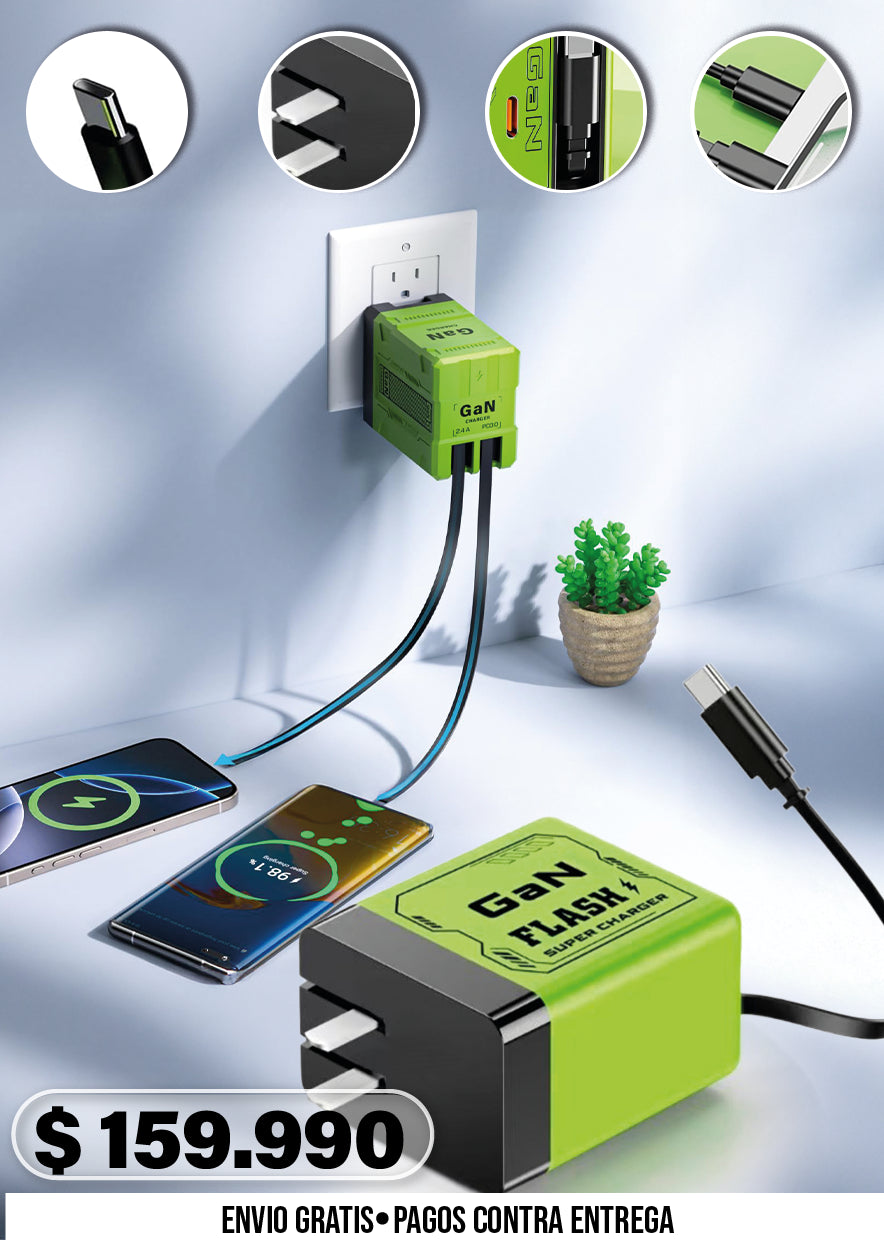 CARGADOR GAN 2 EN 1 (TIPO C/LIGHTNING), 120 W